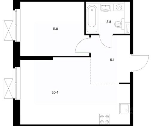 Продажа 1-комнатной квартиры 42,1 м², 2/34 этаж
