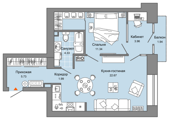 51 м², 2-комн. квартира, 6/7 этаж