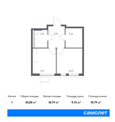 35,8 м², 1-комн. квартира, 4/11 этаж