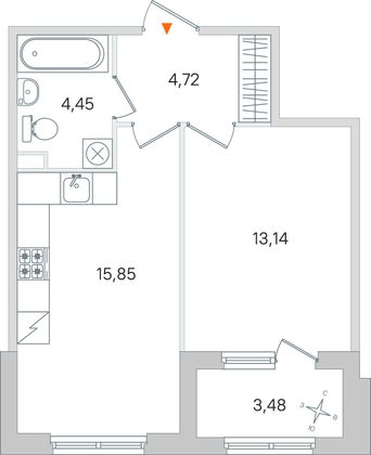 Продажа 1-комнатной квартиры 39,9 м², 1/4 этаж