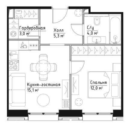 Продажа 1-комнатной квартиры 39,4 м², 2/27 этаж