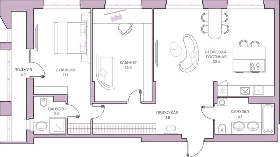 Продажа 3-комнатной квартиры 95,7 м², 7/18 этаж