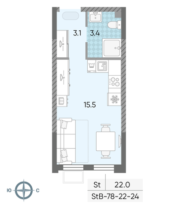 Продажа квартиры-студии 22 м², 22/24 этаж