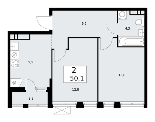 50,1 м², 2-комн. квартира, 14/18 этаж