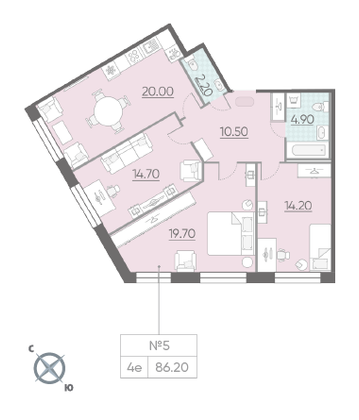 Продажа 3-комнатной квартиры 86,2 м², 2/10 этаж