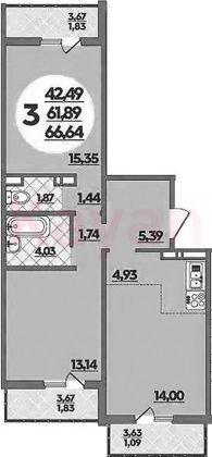 Продажа 3-комнатной квартиры 61,9 м², 4/16 этаж