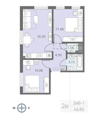 Продажа 2-комнатной квартиры 46,8 м², 4/23 этаж