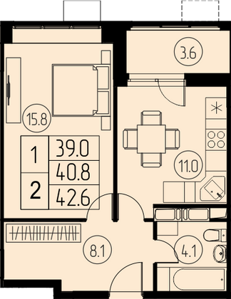 40,8 м², 1-комн. квартира, 17/17 этаж