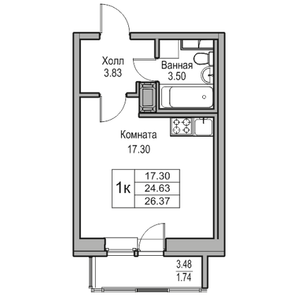 Продажа квартиры-студии 24,6 м², 18/23 этаж