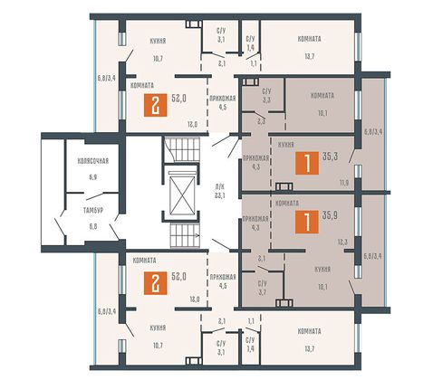 Продажа 2-комнатной квартиры 52 м², 1/10 этаж