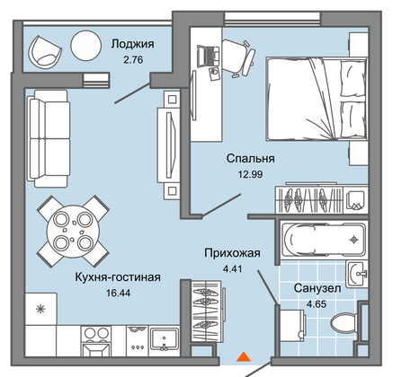 39 м², 2-комн. квартира, 1/9 этаж