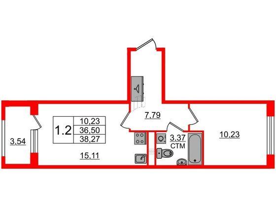 Продажа 1-комнатной квартиры 36,5 м², 3/4 этаж