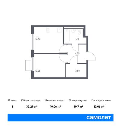 33,3 м², 1-комн. квартира, 11/17 этаж