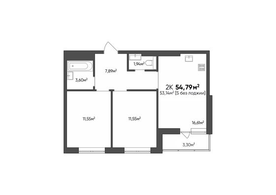 Продажа 2-комнатной квартиры 54,8 м², 1/10 этаж
