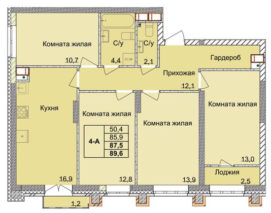 Продажа 4-комнатной квартиры 87,5 м², 2/18 этаж