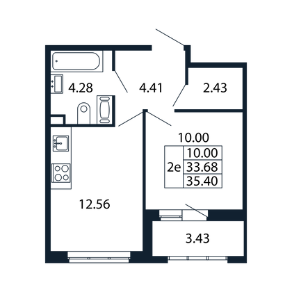 33,4 м², 1-комн. квартира, 2/13 этаж