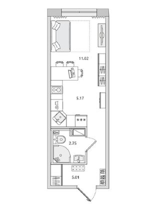 Продажа квартиры-студии 24 м², 3/14 этаж