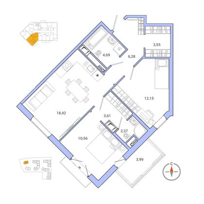 65,6 м², 2-комн. квартира, 7/10 этаж