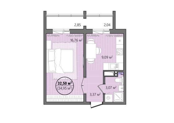 Продажа 1-комнатной квартиры 37,5 м², 2/14 этаж