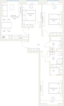 Продажа 3-комнатной квартиры 84,6 м², 14/23 этаж