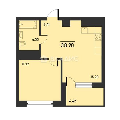 Продажа 1-комнатной квартиры 39 м², 18/23 этаж