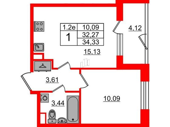 Продажа 1-комнатной квартиры 32,3 м², 1/5 этаж