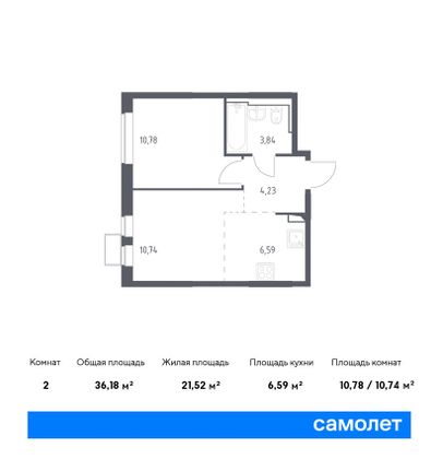 36,2 м², 1-комн. квартира, 2/14 этаж