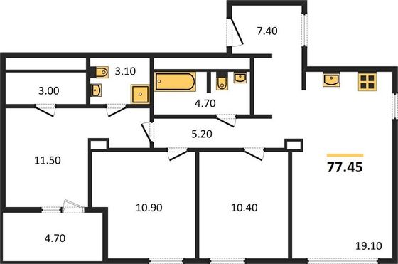 Продажа 3-комнатной квартиры 77,4 м², 15/24 этаж