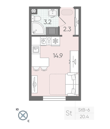 Продажа квартиры-студии 20,4 м², 9/22 этаж
