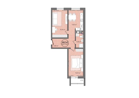 Продажа 2-комнатной квартиры 66,2 м², 2/14 этаж