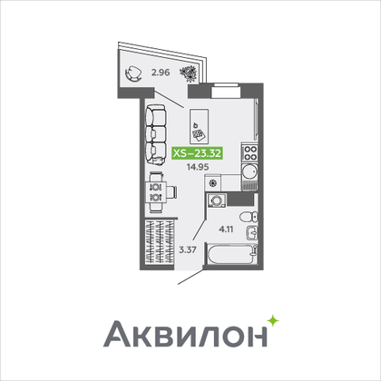 23,3 м², студия, 5/9 этаж