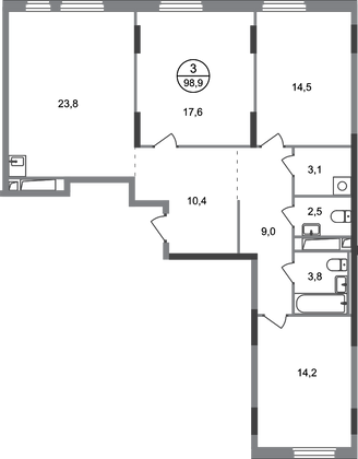 98,9 м², 3-комн. квартира, 11/17 этаж