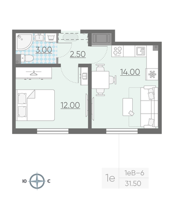 Продажа 1-комнатной квартиры 31,5 м², 2/11 этаж