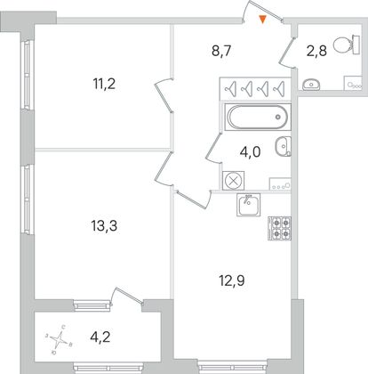 Продажа 2-комнатной квартиры 55 м², 1/4 этаж