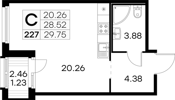 29,8 м², студия, 10/15 этаж