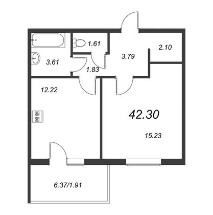Продажа 1-комнатной квартиры 42,3 м², 2/5 этаж