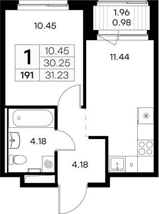 31,2 м², 1-комн. квартира, 5/9 этаж