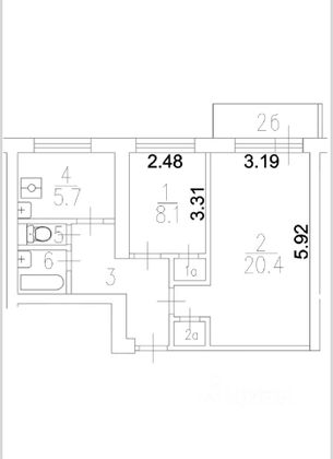Продажа 2-комнатной квартиры 44,4 м², 2/12 этаж