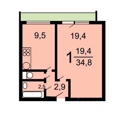 Продажа 1-комнатной квартиры 35,4 м², 5/14 этаж