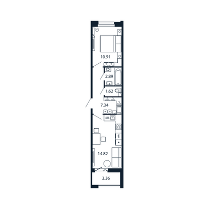 Продажа 1-комнатной квартиры 39,3 м², 6/12 этаж