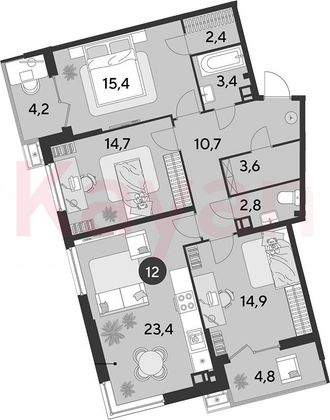 Продажа 4-комнатной квартиры 91,3 м², 9/16 этаж