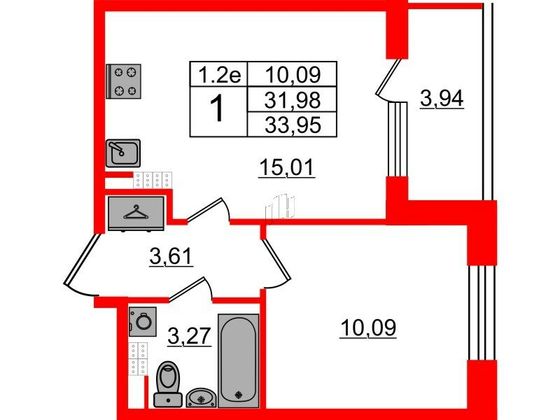 Продажа 1-комнатной квартиры 32 м², 5/5 этаж