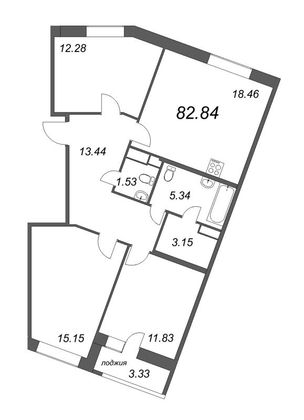 82,8 м², 4-комн. квартира, 9/12 этаж