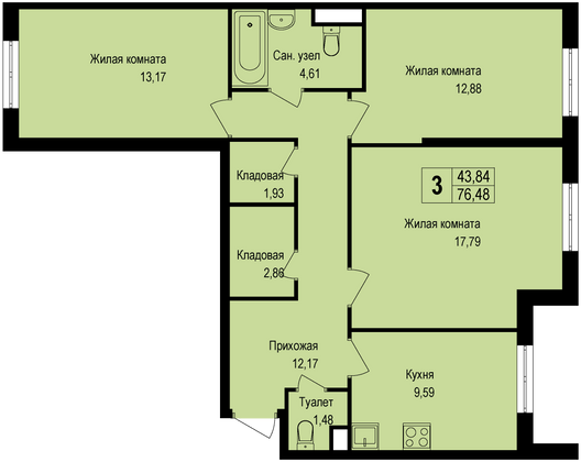 Продажа 3-комнатной квартиры 76,5 м², 1/8 этаж