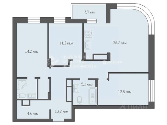 Продажа 3-комнатной квартиры 95 м², 16/26 этаж