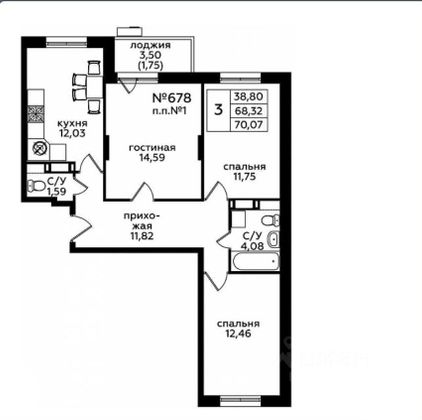 Продажа 3-комнатной квартиры 76 м², 7/16 этаж