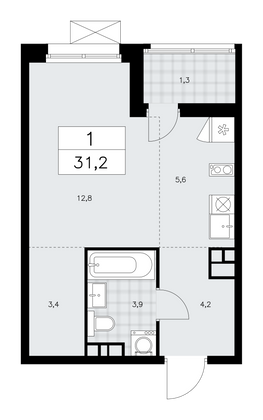 31,2 м², своб. планировка, 6/12 этаж