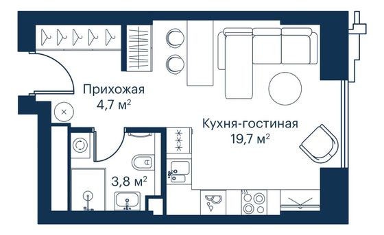 Продажа квартиры-студии 28,6 м², 12/52 этаж