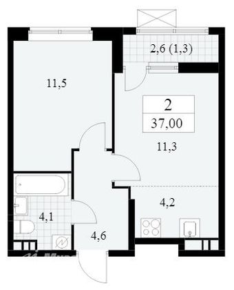Продажа 2-комнатной квартиры 37 м², 5/18 этаж