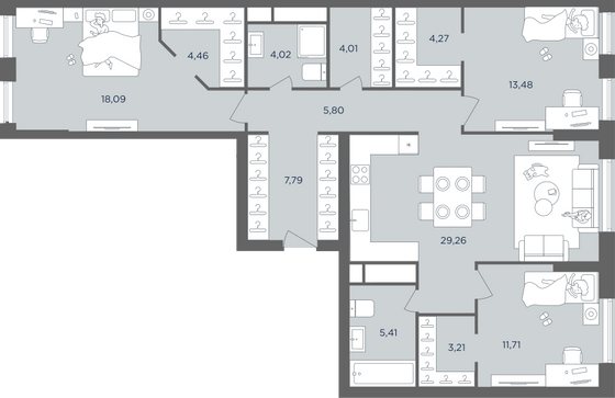 Продажа 4-комнатной квартиры 111,4 м², 15/41 этаж
